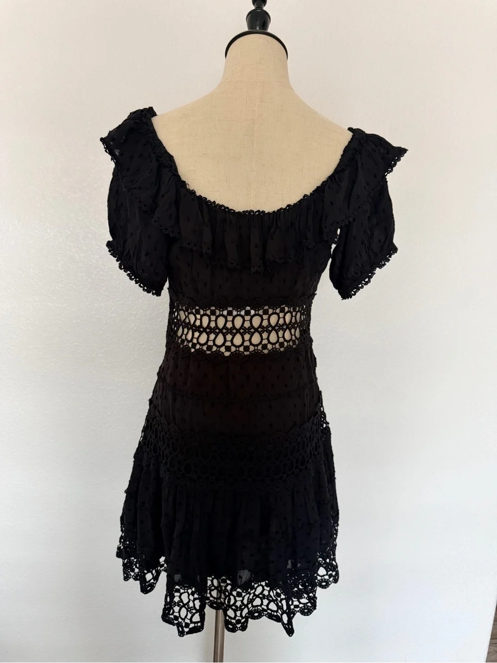 Free People Black Mini Dress with Crochet Detail